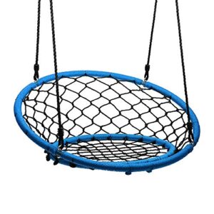 JumpOff Jo – Little Jo’s Web Chair Swing – 35 Inch Diameter Indoor & Outdoor Round Net Swing for Adults and Kids Ages 6+ - Hang from Swing Set, Porch, Tree, or Inside – 300 lbs Capacity - Blue