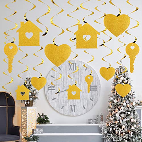 Luxiocio Housewarming Party Hanging Swirls Decorations, 24pcs New Home Party Hanging Swirl Supplies, Glitter Gold House Warming Party Sign Decor
