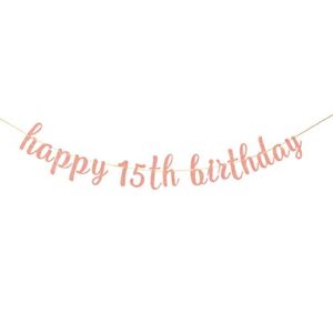 innoru glitter happy 15th birthday banner – cheers to 15 years funny birthday party bunting decorations rose gold