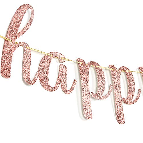 INNORU Glitter Happy 15th Birthday Banner - Cheers to 15 Years Funny Birthday Party Bunting Decorations Rose Gold