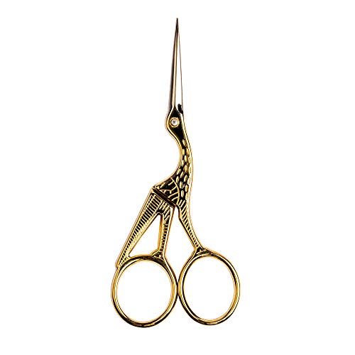 SINGER 4.5” Forged Embroidery Gold Plated, Stork Design Scissors, Titanium