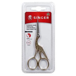 SINGER 4.5” Forged Embroidery Gold Plated, Stork Design Scissors, Titanium