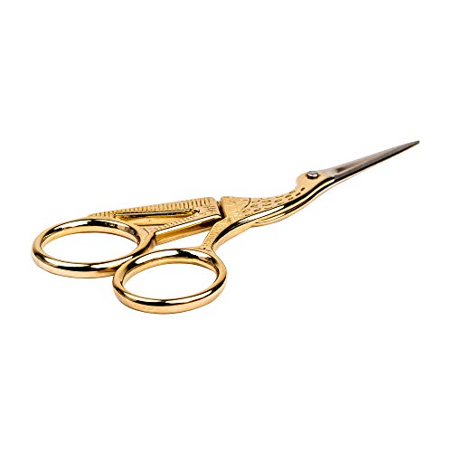 SINGER 4.5” Forged Embroidery Gold Plated, Stork Design Scissors, Titanium