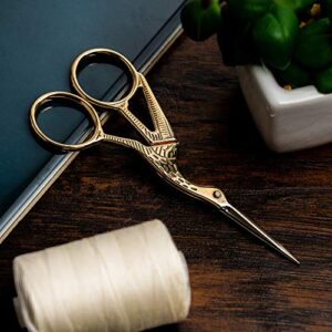 SINGER 4.5” Forged Embroidery Gold Plated, Stork Design Scissors, Titanium