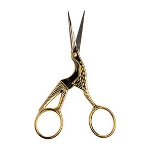 SINGER 4.5” Forged Embroidery Gold Plated, Stork Design Scissors, Titanium