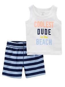 carter’s baby boys 2pc cotton short set coolest dude on the beach crab on behind (6m)