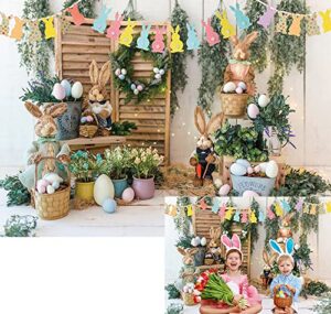 easter backdrop rabbits colorful eggs photography background spring rustic flower stand bunting baby shower children party decoration banner photos booth