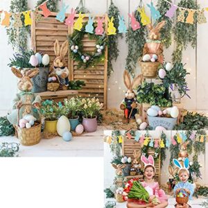 Easter Backdrop Rabbits Colorful Eggs Photography Background Spring Rustic Flower Stand Bunting Baby Shower Children Party Decoration Banner Photos Booth