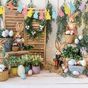 Easter Backdrop Rabbits Colorful Eggs Photography Background Spring Rustic Flower Stand Bunting Baby Shower Children Party Decoration Banner Photos Booth