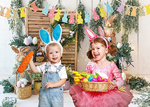 Easter Backdrop Rabbits Colorful Eggs Photography Background Spring Rustic Flower Stand Bunting Baby Shower Children Party Decoration Banner Photos Booth