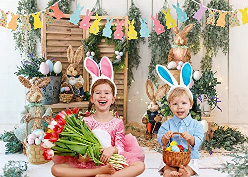 Easter Backdrop Rabbits Colorful Eggs Photography Background Spring Rustic Flower Stand Bunting Baby Shower Children Party Decoration Banner Photos Booth