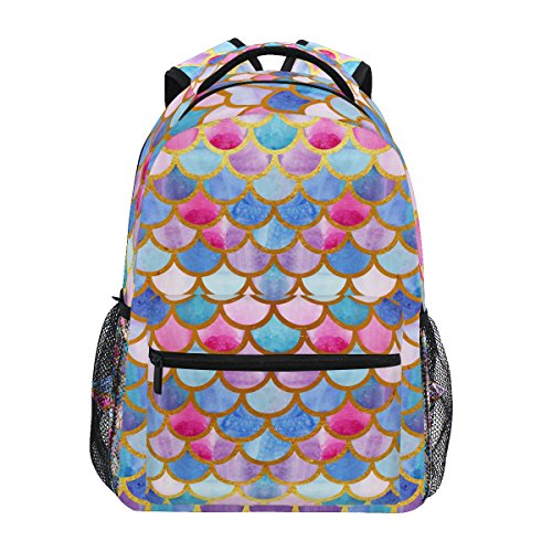 ZZKKO Colorful Mermaid Scale Boys Girls School Computer Backpacks Book Bag Travel Hiking Camping Daypack