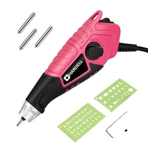 hardell 15w engraver, 5 speed engraving pen with 2 stencils and 3 tungsten carbide steel bits, handheld etching tool for metal, wood, glass, diy crafting, leather, pvc pipe, stone（pink）
