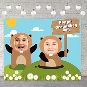 happy groundhog day banner background cute animals peeking out hole theme decor for season forecast 1st birthday party spring february 2nd holidays festival groundhog day supplies favors decorations