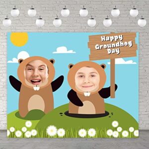 Happy Groundhog Day Banner Background Cute Animals Peeking Out Hole Theme Decor for Season Forecast 1st Birthday Party Spring February 2nd Holidays Festival Groundhog Day Supplies Favors Decorations