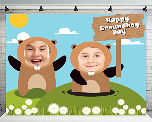 Happy Groundhog Day Banner Background Cute Animals Peeking Out Hole Theme Decor for Season Forecast 1st Birthday Party Spring February 2nd Holidays Festival Groundhog Day Supplies Favors Decorations