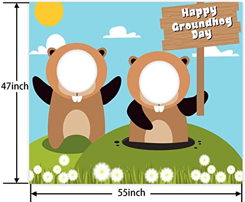 Happy Groundhog Day Banner Background Cute Animals Peeking Out Hole Theme Decor for Season Forecast 1st Birthday Party Spring February 2nd Holidays Festival Groundhog Day Supplies Favors Decorations