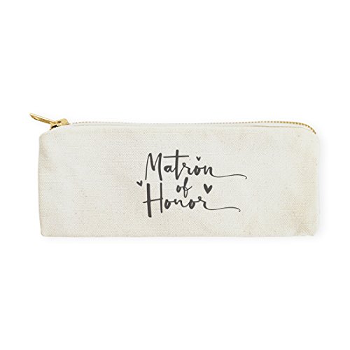 The Cotton & Canvas Co. Matron of Honor Wedding Cosmetic Pouch, Pencil Case, Bridal Party Gift and Travel Make Up Pouch