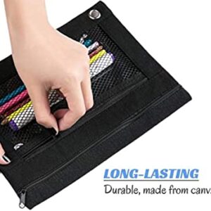 1InTheOffice Black Pencil Pouch, 3 Ring Binder Pencil Bag, Pencil Case with Double Pocket and Mesh Window, 4 Pack (Canvas Black)