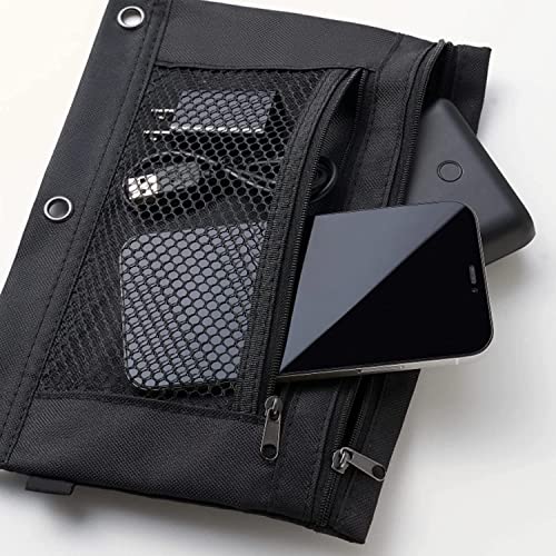 1InTheOffice Black Pencil Pouch, 3 Ring Binder Pencil Bag, Pencil Case with Double Pocket and Mesh Window, 4 Pack (Canvas Black)