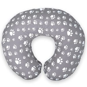 mommy leche nursing pillow cover for baby girls and boys | soft water resistant and machine washable fabric | unisex grey paw print design | great for breastfeeding and bottle feeding mothers