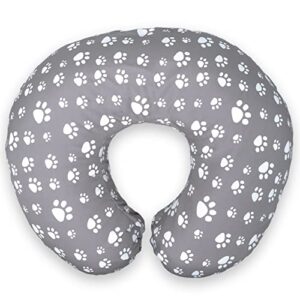 Mommy Leche Nursing Pillow Cover for Baby Girls and Boys | Soft Water Resistant and Machine Washable Fabric | Unisex Grey Paw Print Design | Great for Breastfeeding and Bottle Feeding Mothers