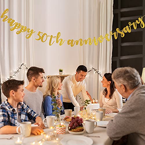 Dalaber Happy 50th Anniversary Banner, 50th Wedding / Anniversary Party Decorations, Happy Anniversary Theme Party Sign Anniversary Banner - Gold