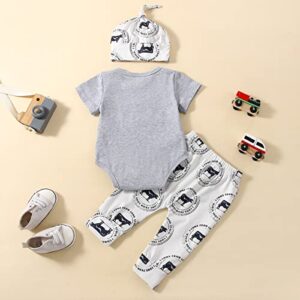 3PCS Newborn Baby Boy Clothes Western Cowboy Letter Printed Bodysuit Romper Pants Hats Coming Home Outfits (Come Good Stock Summer, 0-3 Months)