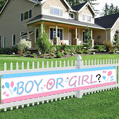 Large Boy or Girl Yard Sign Banner Gender Reveal Party Decorations Hanging Banner Party Supplies for Outdoor Birthday Party Decorations