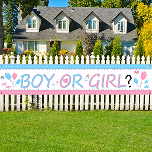 Large Boy or Girl Yard Sign Banner Gender Reveal Party Decorations Hanging Banner Party Supplies for Outdoor Birthday Party Decorations