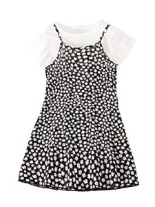 makemechic baby girl’s 2 piece outfits solid short sleeve tee shirt floral cami dress set black and white 110