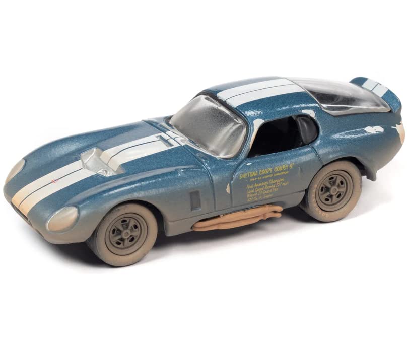 Johnny Lightning 1964 Shelby Cobra Daytona Coupe Viking Blue Met w/White Stripes Weathered Ltd Ed to 12834 pcs 1/64 Diecast Model JLSF023-JLSP231 A