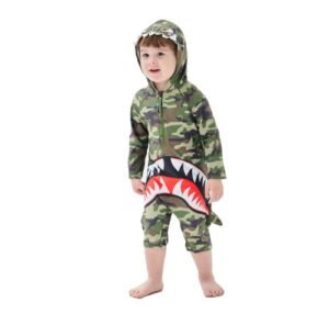 baby boys one piece swimwear toddler zipper bathing suit kids swimsuit shark rash guards surfing suit with hat upf 50+ (12-18months)