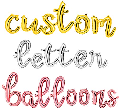 Envizins Custom Cursive Script Lowercase Gold, Rose Gold, Silver 16 inch Letter Foil Balloons, You Could Personalize a Phrase/Word/Number/Banner/Name. Straw and 32' Roll Ribbon Included