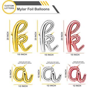 Envizins Custom Cursive Script Lowercase Gold, Rose Gold, Silver 16 inch Letter Foil Balloons, You Could Personalize a Phrase/Word/Number/Banner/Name. Straw and 32' Roll Ribbon Included