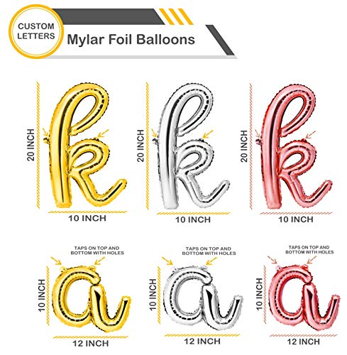 Envizins Custom Cursive Script Lowercase Gold, Rose Gold, Silver 16 inch Letter Foil Balloons, You Could Personalize a Phrase/Word/Number/Banner/Name. Straw and 32' Roll Ribbon Included