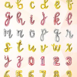 Envizins Custom Cursive Script Lowercase Gold, Rose Gold, Silver 16 inch Letter Foil Balloons, You Could Personalize a Phrase/Word/Number/Banner/Name. Straw and 32' Roll Ribbon Included