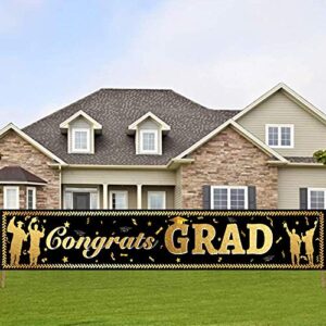 mocossmy graduation yard banner 2022,9.8 x 1.6 ft large congrats grad banner black and gold graduation yard signs decoration backdrop for photography high school college graduation party decoration
