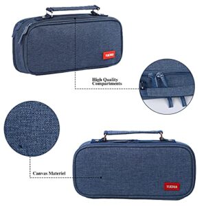 GUSEN Big Capacity Pencil Case Stationery Storage Pen Pouch Bag Double Zipper Multiple Compartments Organizer Cosmetic Portable High School Organizer College Student Teen Adult Boy Girl-Denim Blue