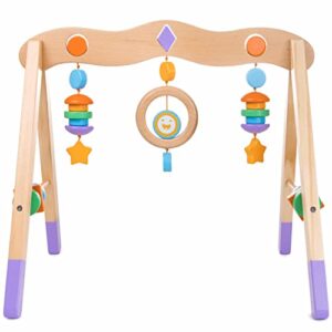 little olympians wooden baby gym – child activity center newborns & early infants – wood mobile interactive play station for tummy time – educational & developmental learning toys, ages 0-5 months