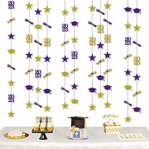 8pcs 2023 graduation party streamers purple, class of 2023 hat star diploma banner garland vertical hanging backdrop background for ceiling classroom home decor