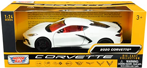 Motormax Toy 2020 Chevy Corvette C8 Stingray White with Red Interior History of Corvette Series 1/24 Diecast Model Car by Motormax 79360, 79360w-rd