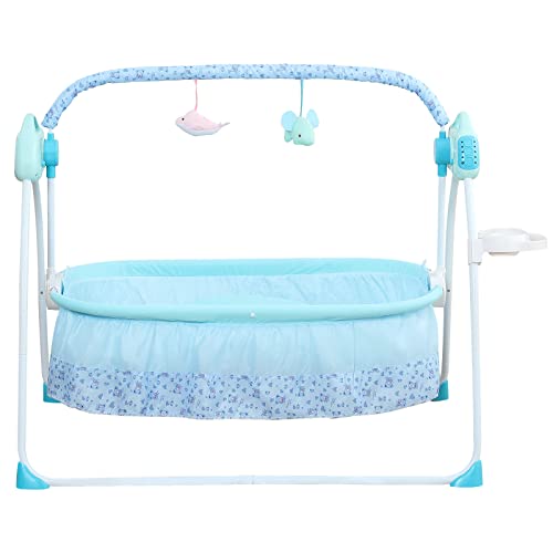 TFCFL Electric Baby Crib Cradle, 0-18 MonthsInfant Bed Auto Swing with Remote Control & Music, 25KG/55LBS Capacity, Foldable Baby Bassinet, Blue