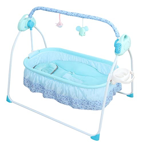 TFCFL Electric Baby Crib Cradle, 0-18 MonthsInfant Bed Auto Swing with Remote Control & Music, 25KG/55LBS Capacity, Foldable Baby Bassinet, Blue