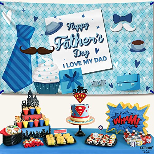 XtraLarge, Happy Fathers Day Banner - 72x44 Inch | Happy Fathers Day Decorations | Happy Fathers Day Backdrop for Photography | Happy Father's Day Party Decorations | Blue Fathers Day Decorations