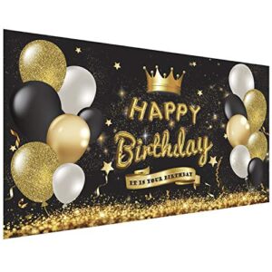 dsdecor happy birthday banner large 5.9′ x 3.3″ hanging birthday party sign banner for indoor outdoor yard birthday decorations (black, 5.9ft x 3.3ft)