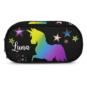 custom pencil pen case, personalized pencil bag pouch box with zipper, pencil pouch for school office and travel colorful unicorn