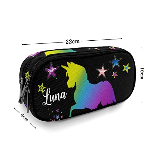 Custom Pencil Pen Case, Personalized Pencil Bag Pouch Box with Zipper, Pencil Pouch for School Office and Travel Colorful Unicorn