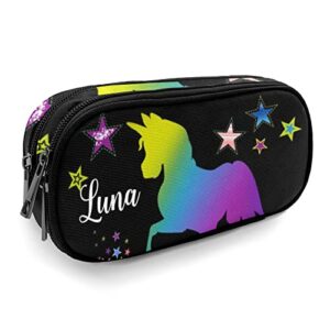 Custom Pencil Pen Case, Personalized Pencil Bag Pouch Box with Zipper, Pencil Pouch for School Office and Travel Colorful Unicorn