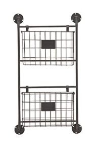 deco 79 metal rectangle magazine rack holder with suspended baskets and label slot, 16″ x 3″ x 28″, black